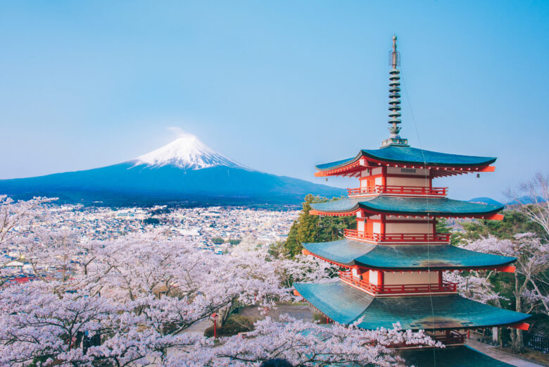 日本の富士山とお寺
