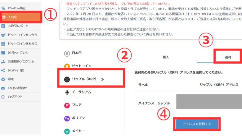 ビットフライヤー バイビット 送金 リップル㉘